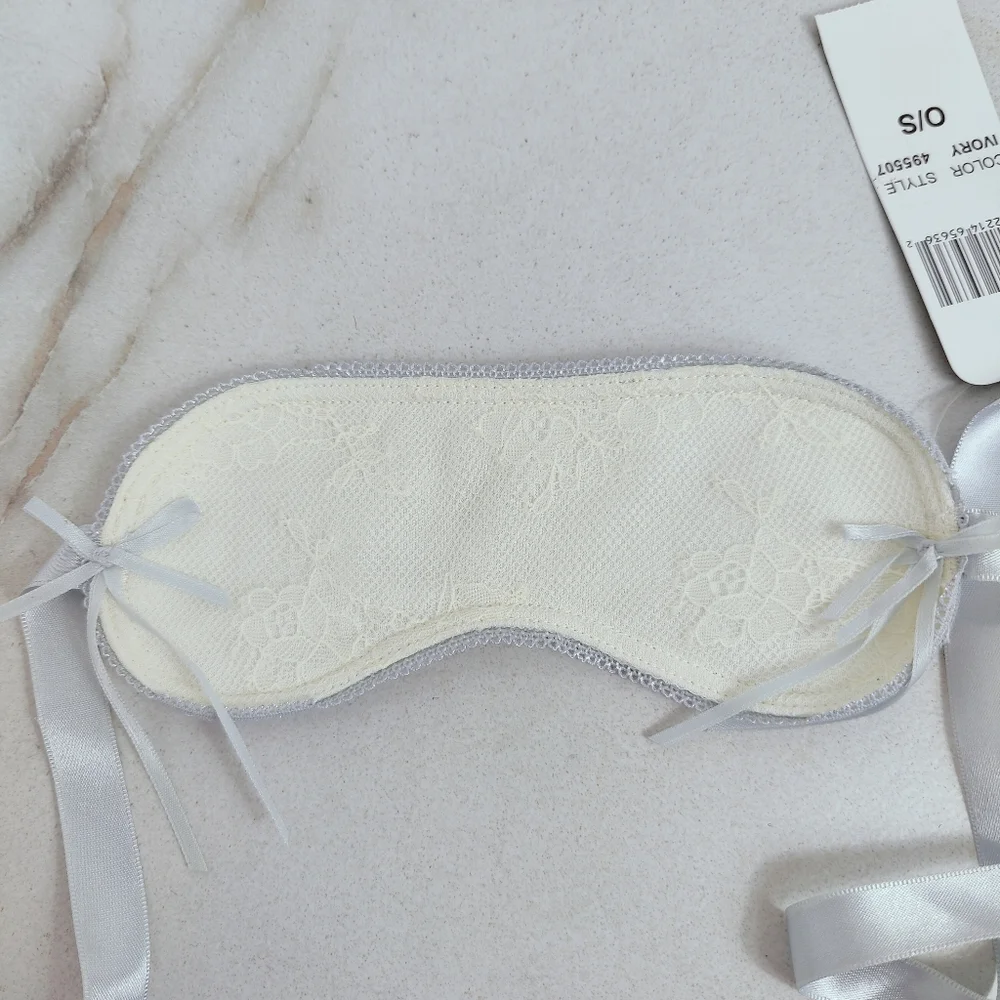 NWT DKNY Ivory Lace Blue Ribbon Sleep Mask, OS